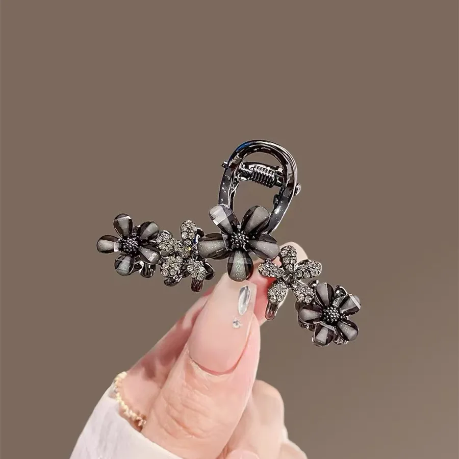 Hi Tech Accessories - High-end zwarte strass glazuur bloem haarklauw